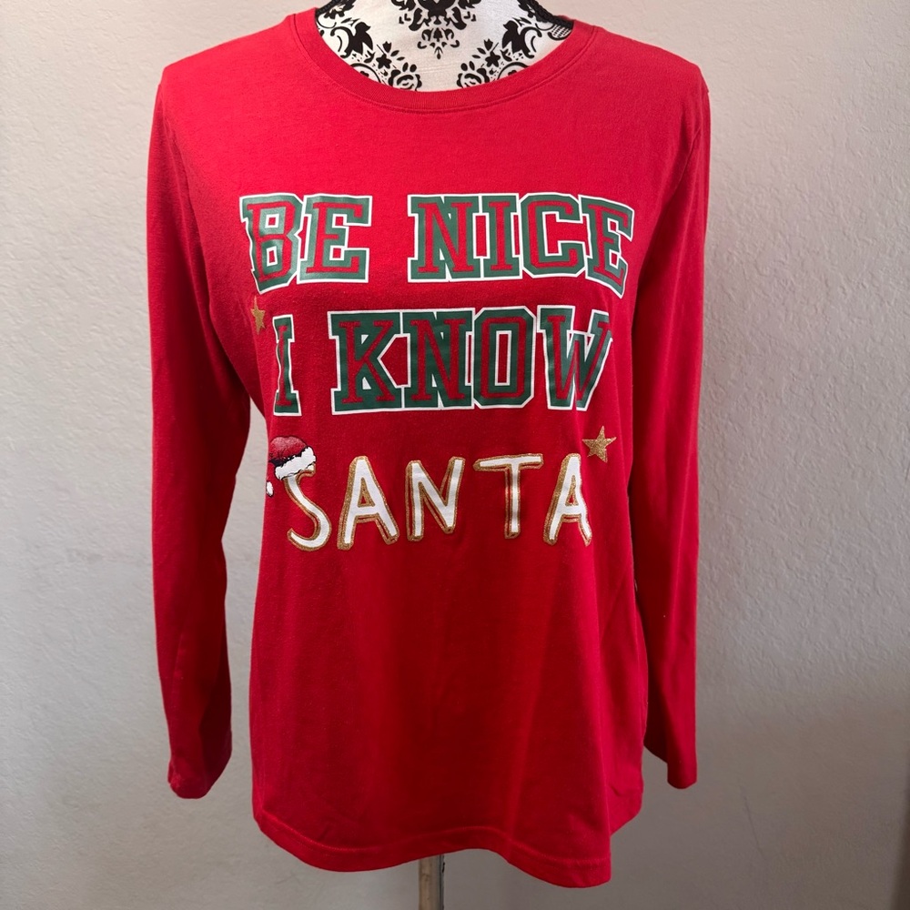 Jammies For Your Families Women's Pajama Top Size L Red Santa Christmas Holiday